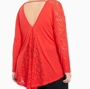 Torrid Red Lace Long Sleeve Top High Low Open Back Size 0 Valentines Day